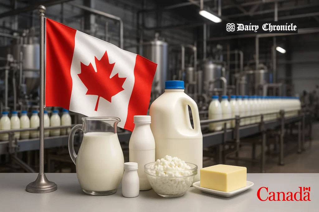 Map of Canada highlighting dairy farming regions with trade dispute icons