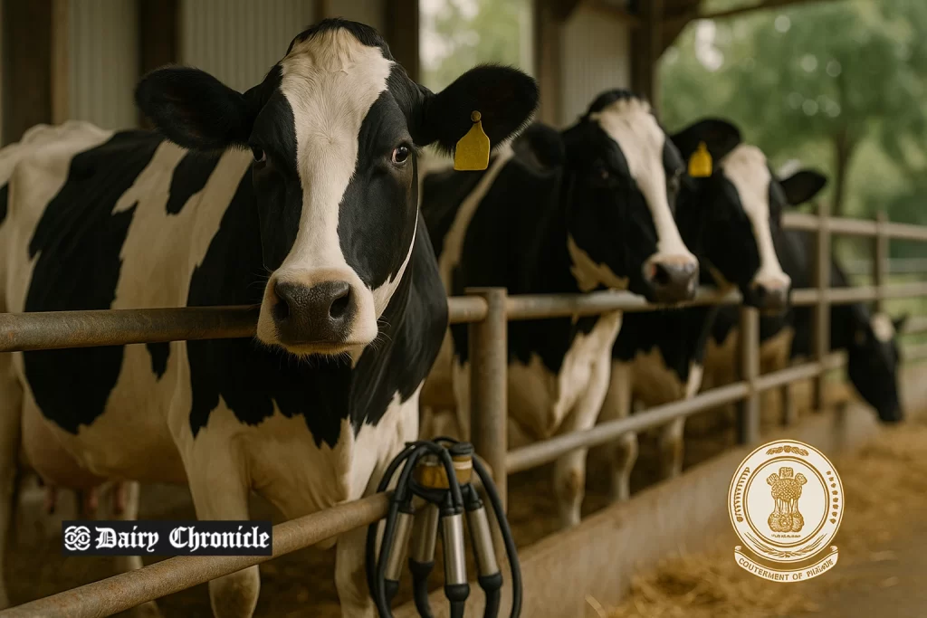 Dairy cattle grazing in Punjab fields for government insurance coverage