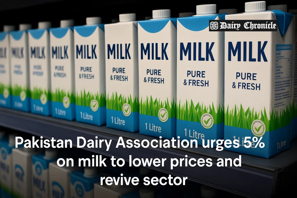 A Pakistani family shopping for milk in a store with high prices on display