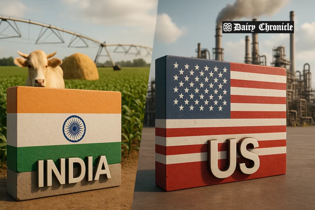 India and US flags crossed over trade discussion backdrop