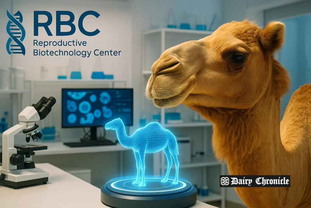 Elite cloned dromedary camel at UAE biotechnology centre, preserving racing and heritage traits