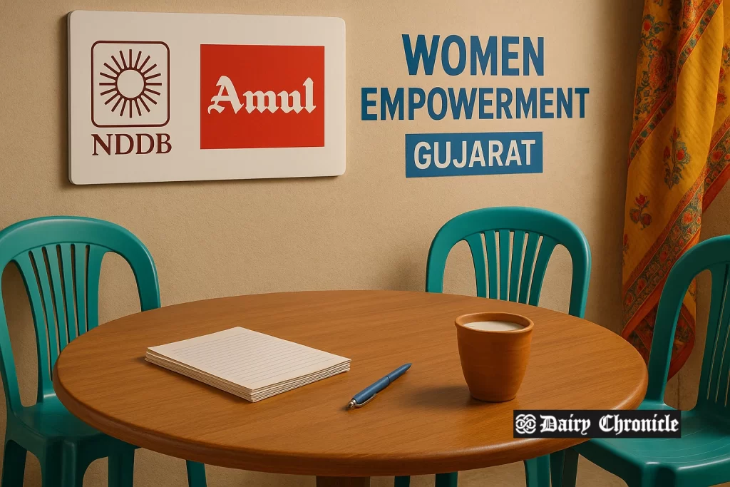 Female dairy farm manager inspecting milk tank at an Indian farm