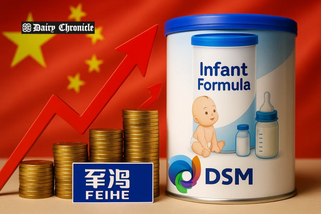 Baby formula jars lined up on supermarket shelves in China