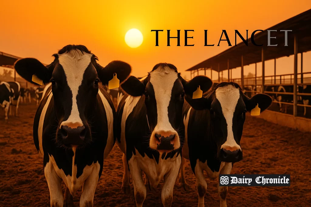 Milkmaid working in a dairy farm under hot sun, highlighting heat stress in India’s dairy sector