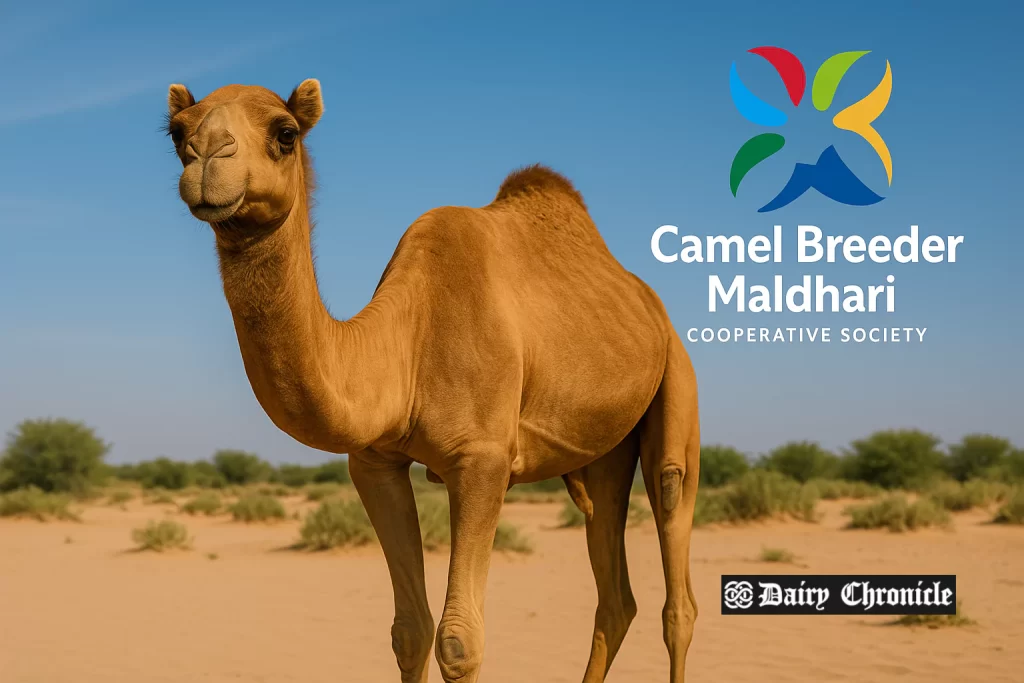 Rajasthani woman milking a camel in a rural desert village in India