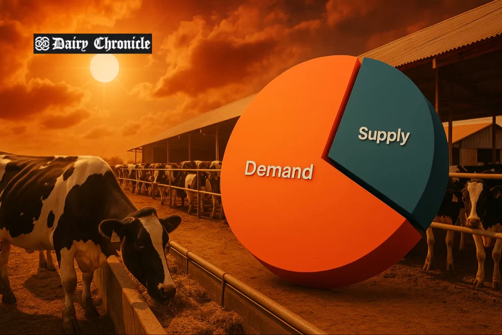 Empty milk shelves in a grocery store highlighting global dairy shortage concerns
