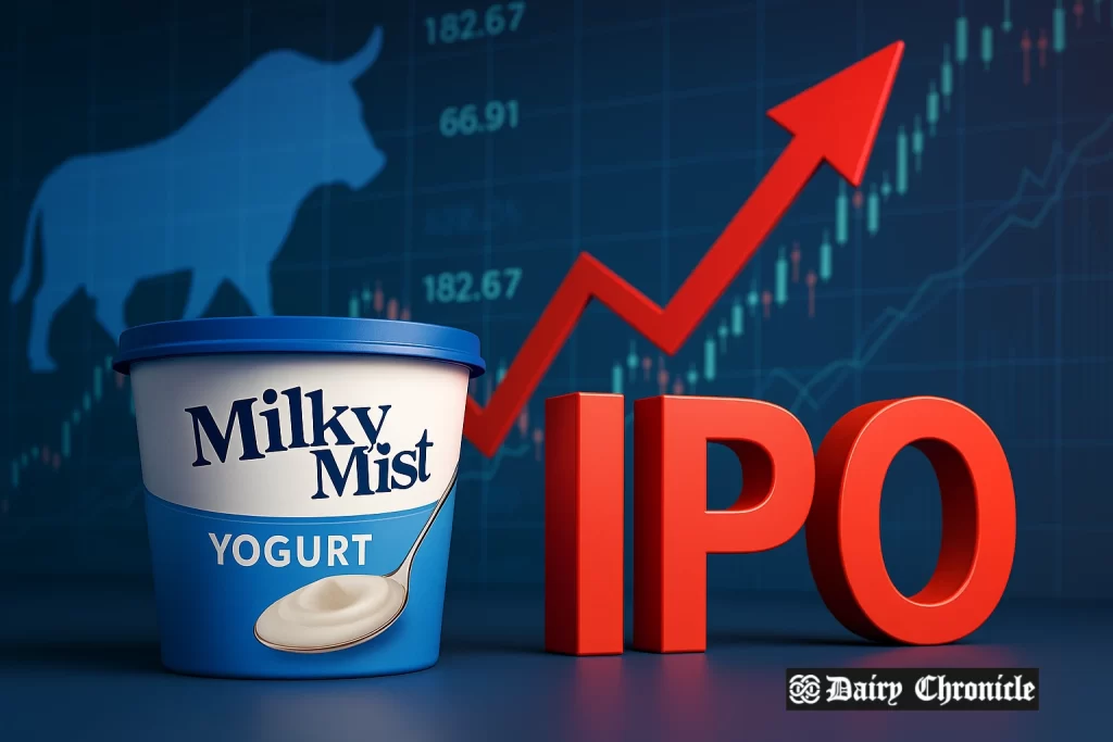 Milky Mist Dairy factory exterior with logo, symbolizing IPO and growth plans
